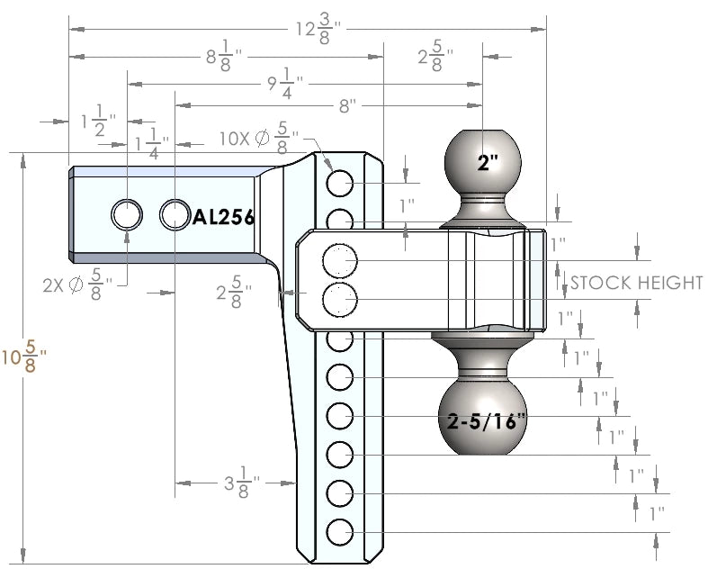 2.5-Inch Aluminum Medium Duty 6-Inch Drop/Rise Hitch- Production Specifications