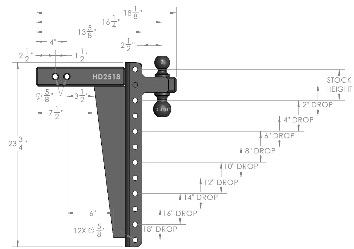 2.5" Heavy Duty 18" Drop/Rise Hitch- Production Specifications