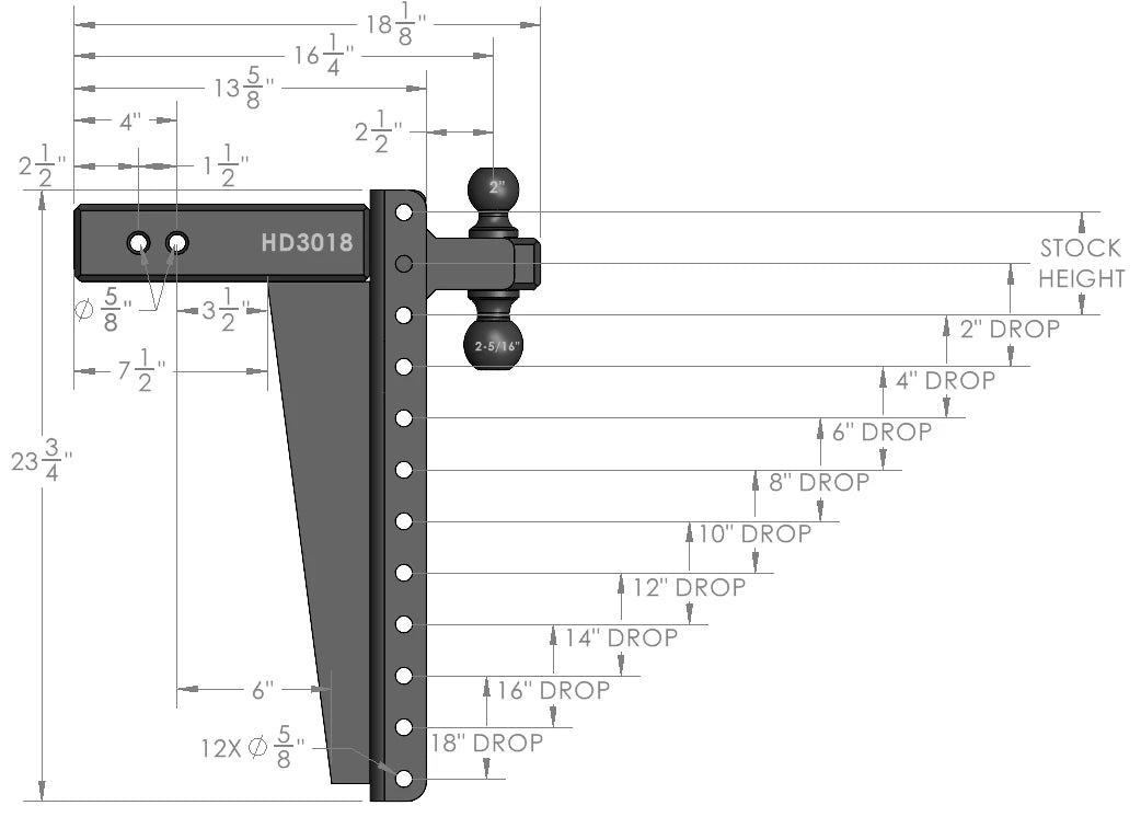 3.0" Heavy Duty 18" Drop/Rise Hitch- Production Specifications